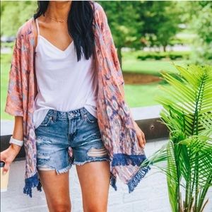 Peach and blue Kimono